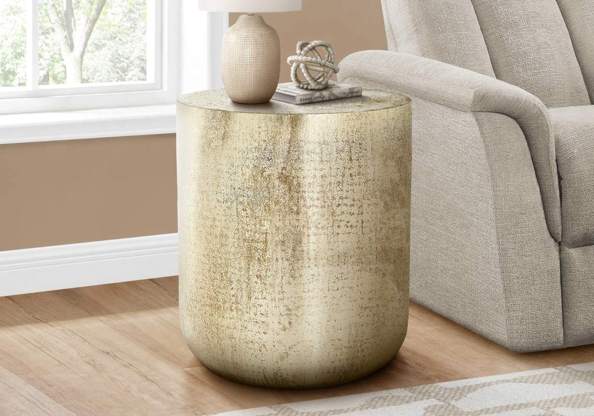 Accent Table Antique Gold Iron Drum End Table I 3907