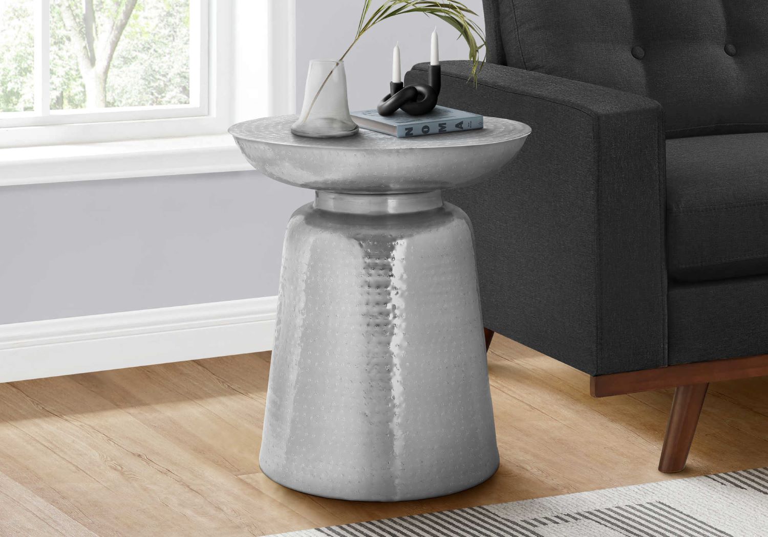 Accent Table Chrome Iron Metal Drum End I 3916