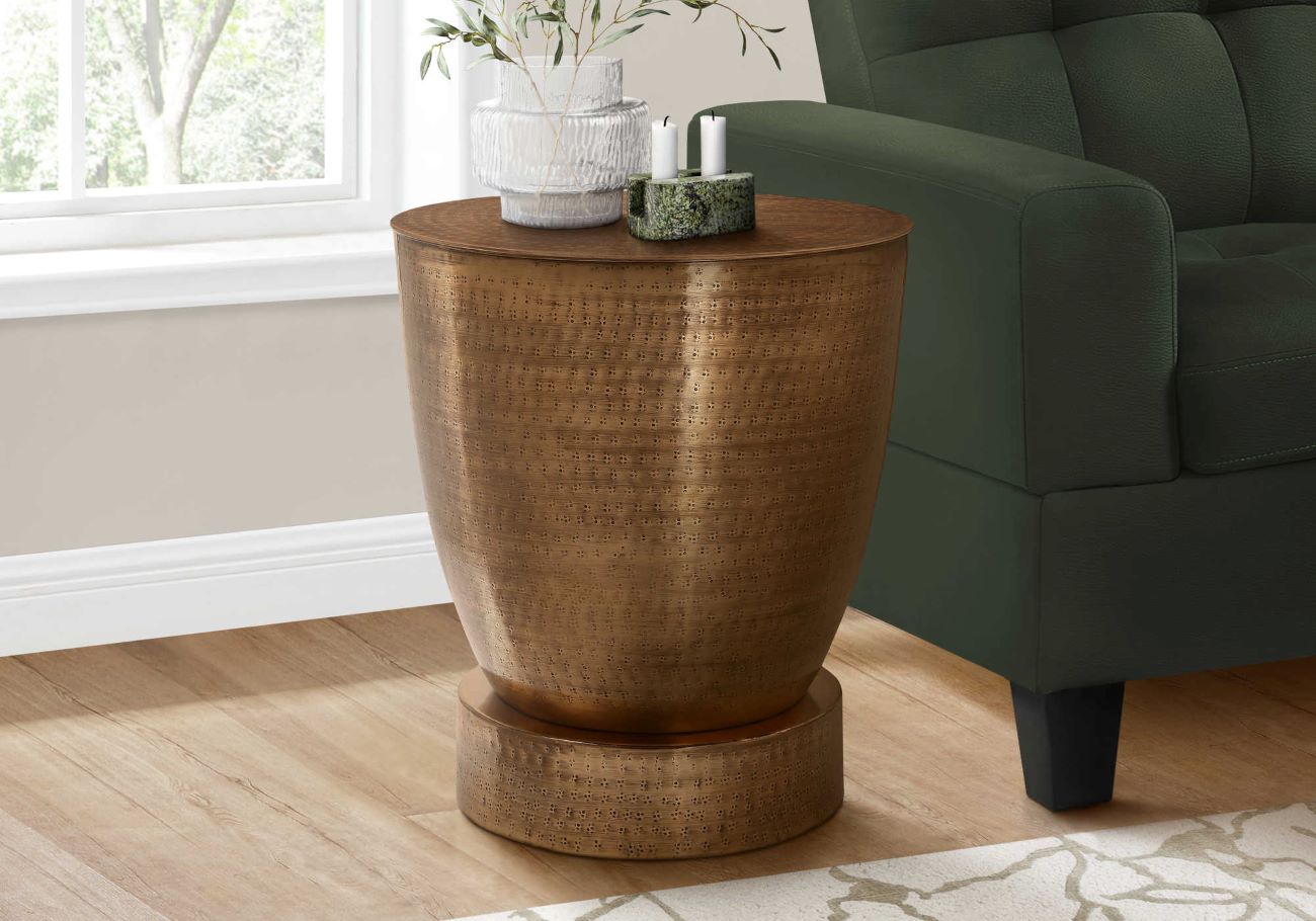 Accent Table Antique Copper Metal Drum End Table I 3919