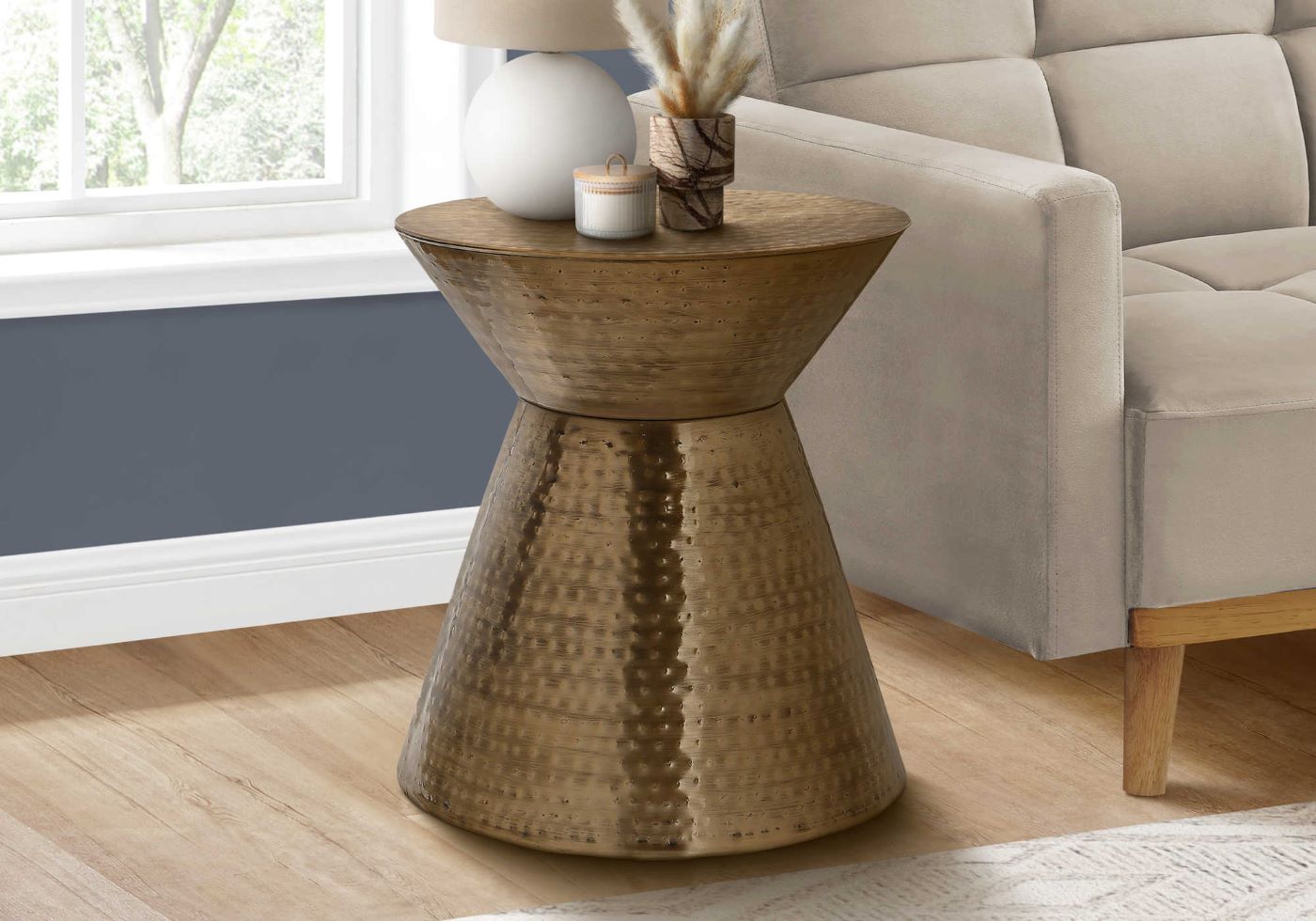 Accent Table Copper Iron Metal Drum End Table I 3928