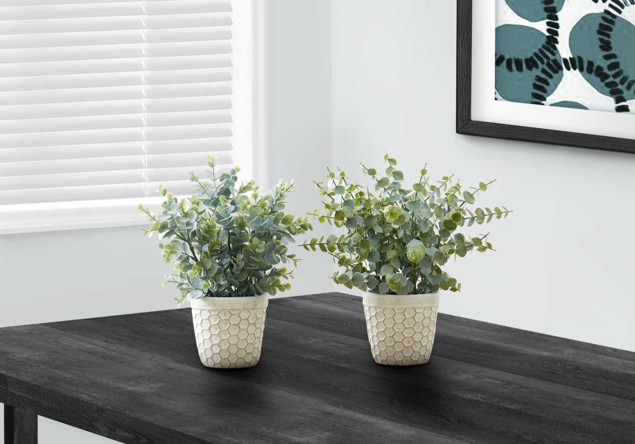 Artificial 13" Eucalyptus And Grass Plant 2 pcs With 4" Pot