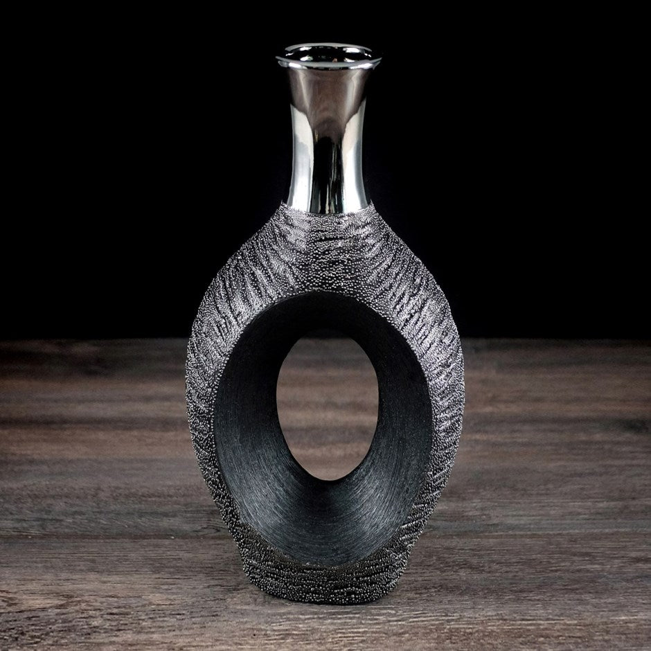 Narrow Neck Black "O" Vase