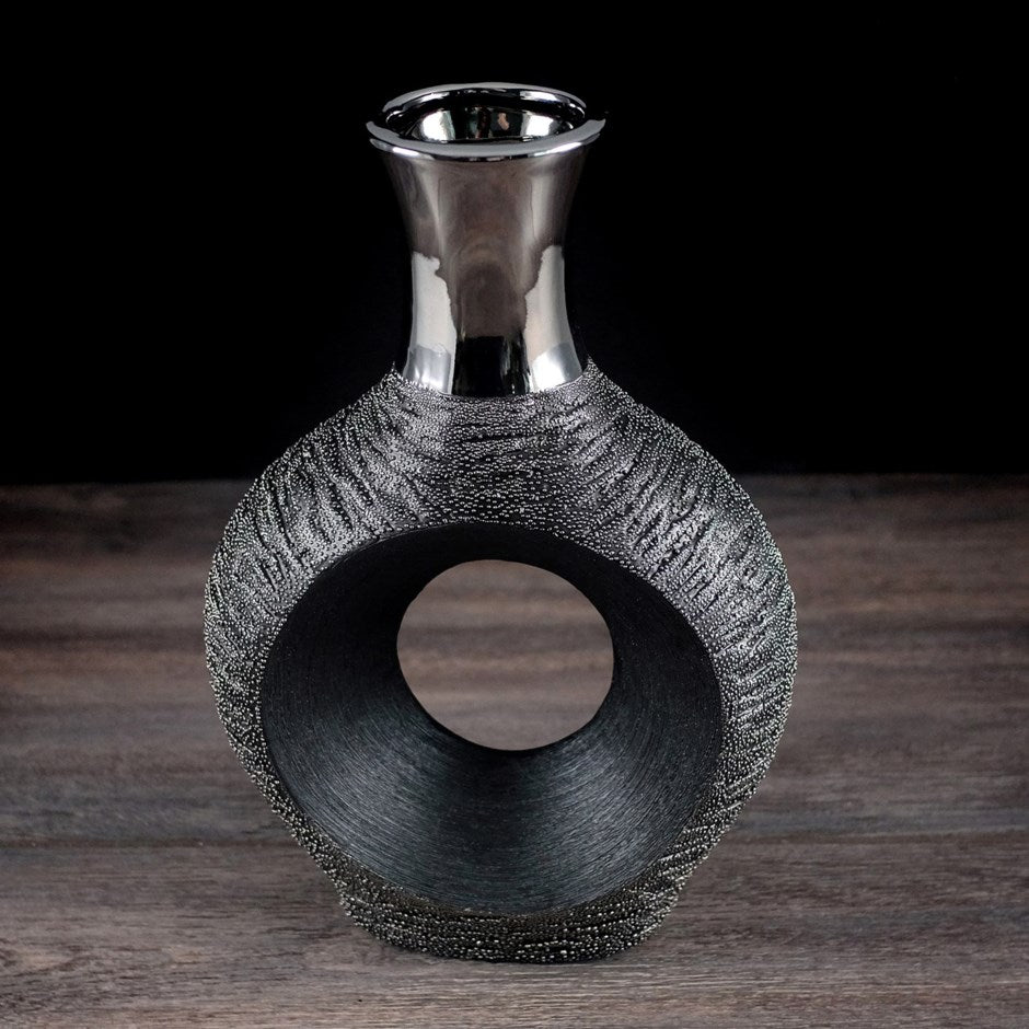 Narrow Neck Black "O" Vase