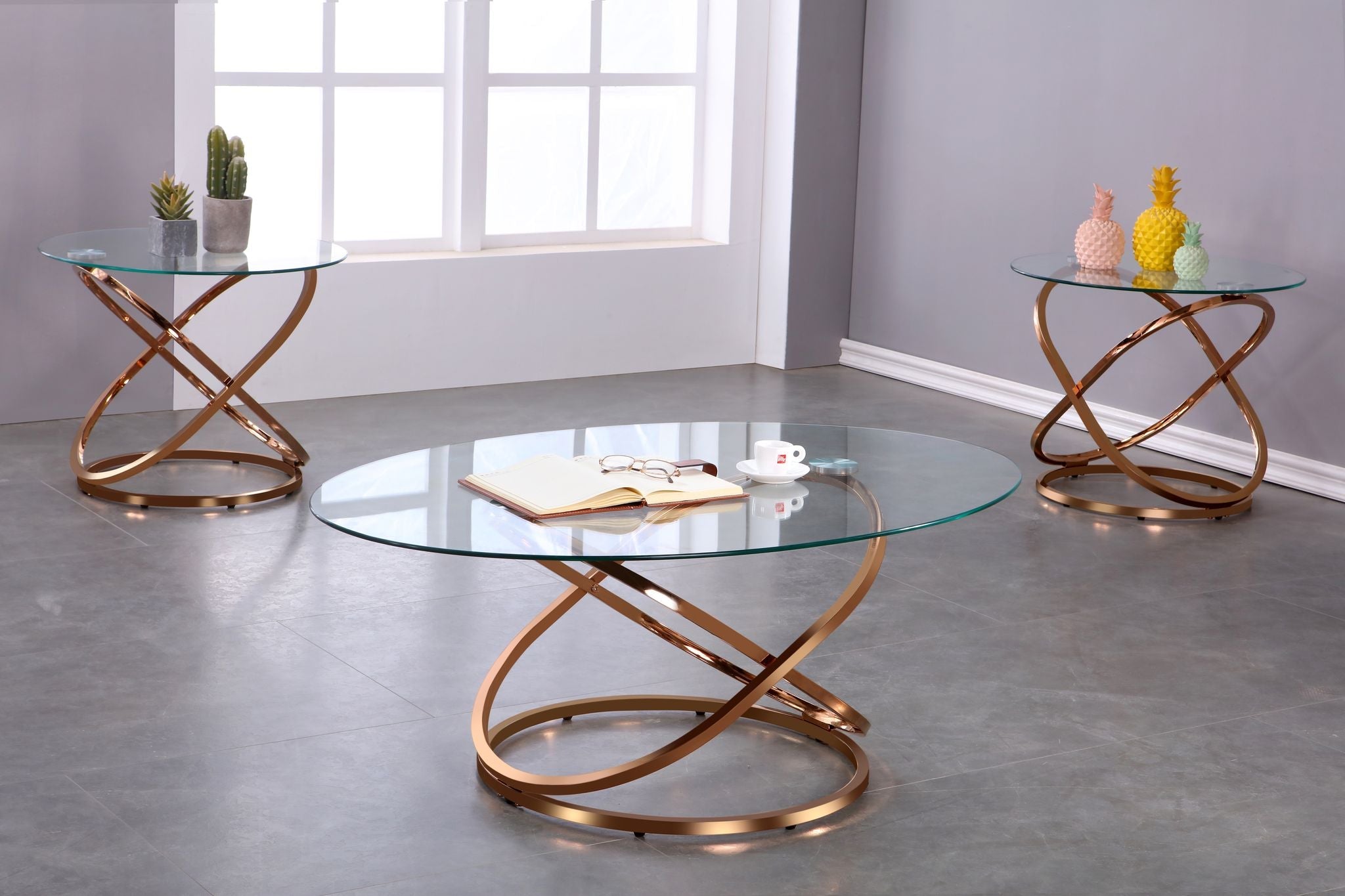 Coffee Table and 2 End Table Set - Rose Gold - 8546-13