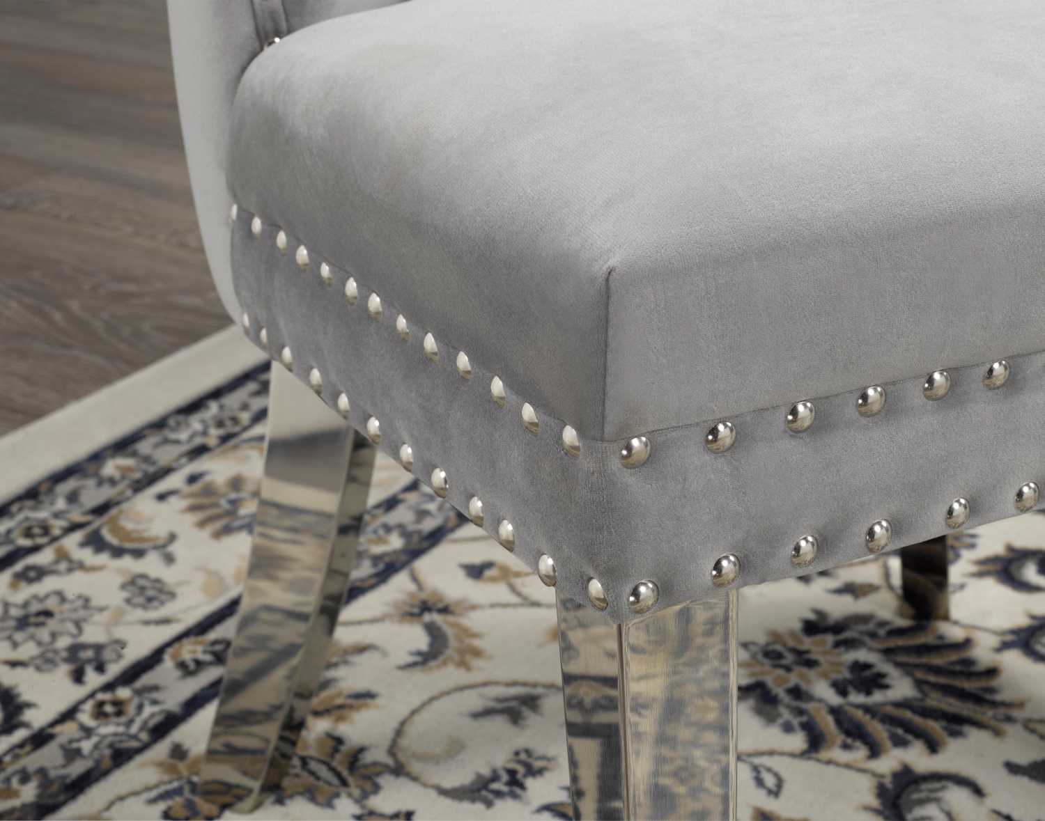 Grey Dining Chair W/ Chrome Legs F459-GY (Set of 2)